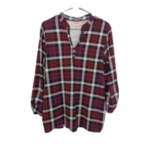 Feathers Maternity Pregnancy Expecting Casual Soft Plaid Stretch Top Blouse